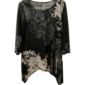 Travelers By Chico's Womens Sz Sm SemiSheer Tunic Asymmetrical Hem BoHo Festival